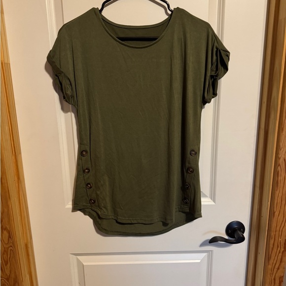 None Tops - Olive Green Button-Detail Women's Top Size Small